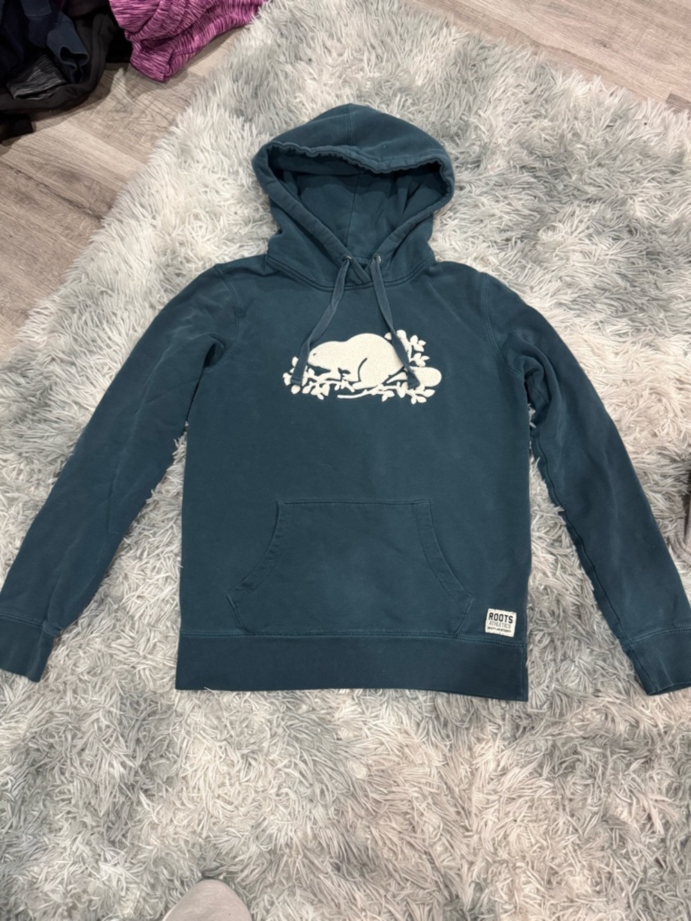 Roots women’s Blue-Green Hoodie with White Logo